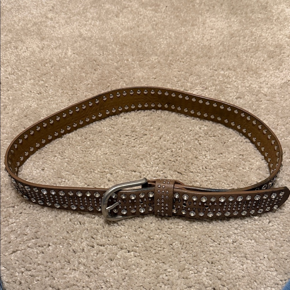 Buckle Brown Studded Belt with Silver Accents